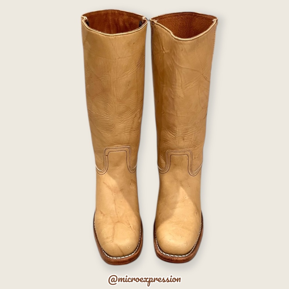 Frye Campus 14L Banana Yellow Leather Vintage Distressed Knee High Pull On Boots - Picture 11 of 16